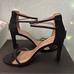 Pella Moda Elegant Black Sparkle Strappy Heels with Zipper